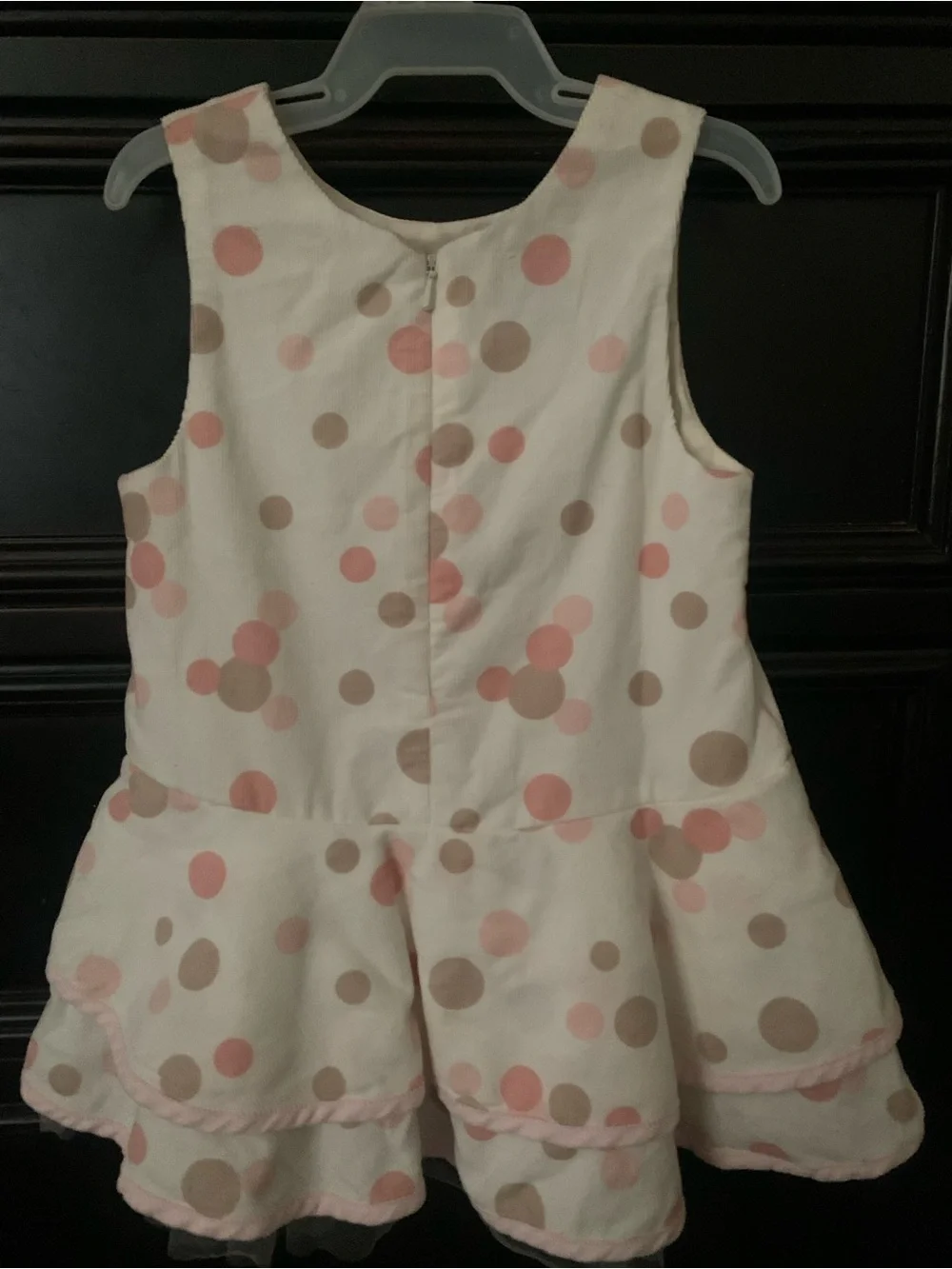 Girls' Sleeveless Polka Dot Dress with Bow - Pink & Beige